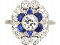 Art Deco Platinum, Sapphire & Diamond Geometric Flower Ring