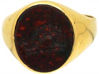 Victorian 18ct Gold Signet Ring set with a Bloodstone with Dolphin Intaglio