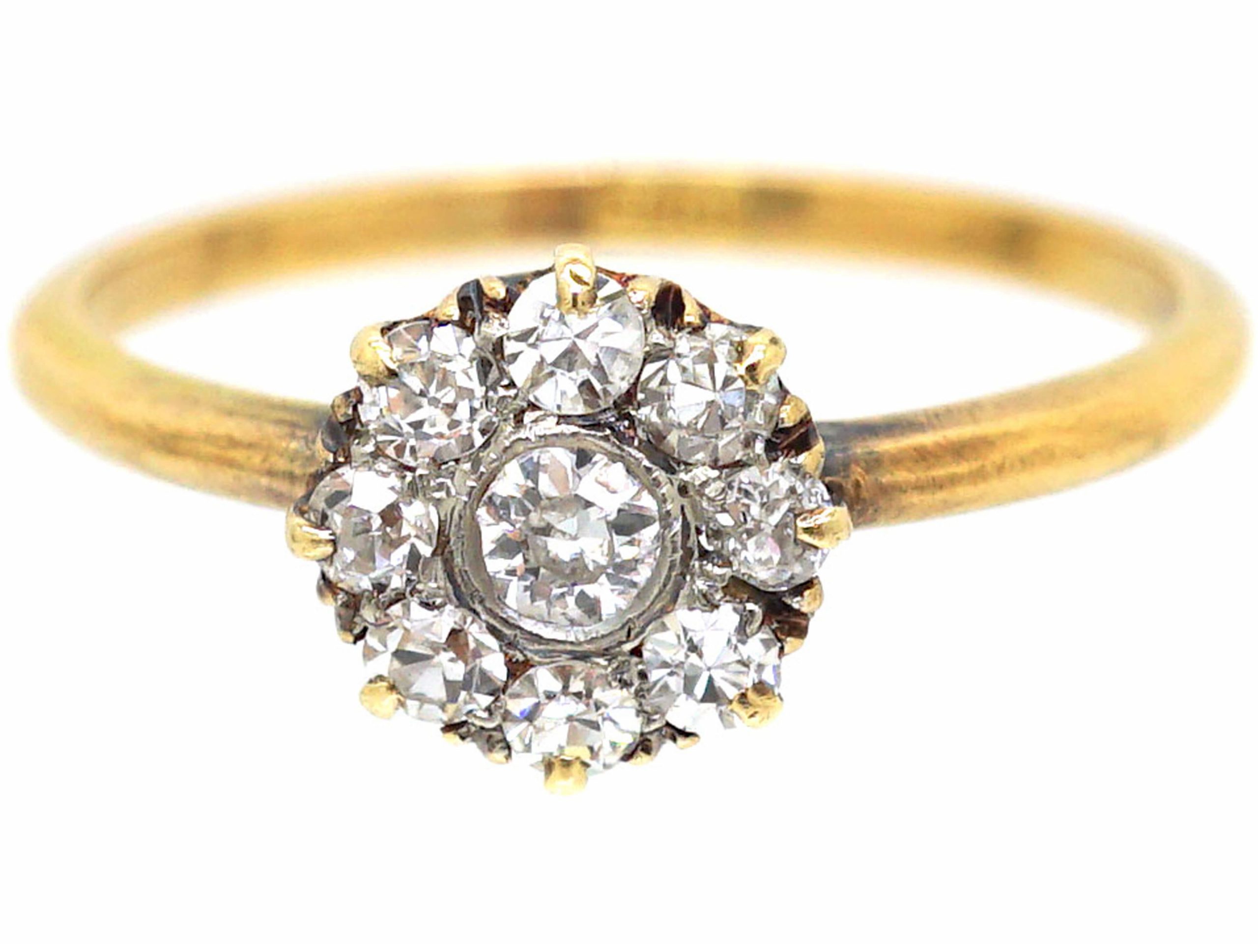 Edwardian 18ct Gold Diamond Daisy Cluster Ring (93T) | The Antique ...