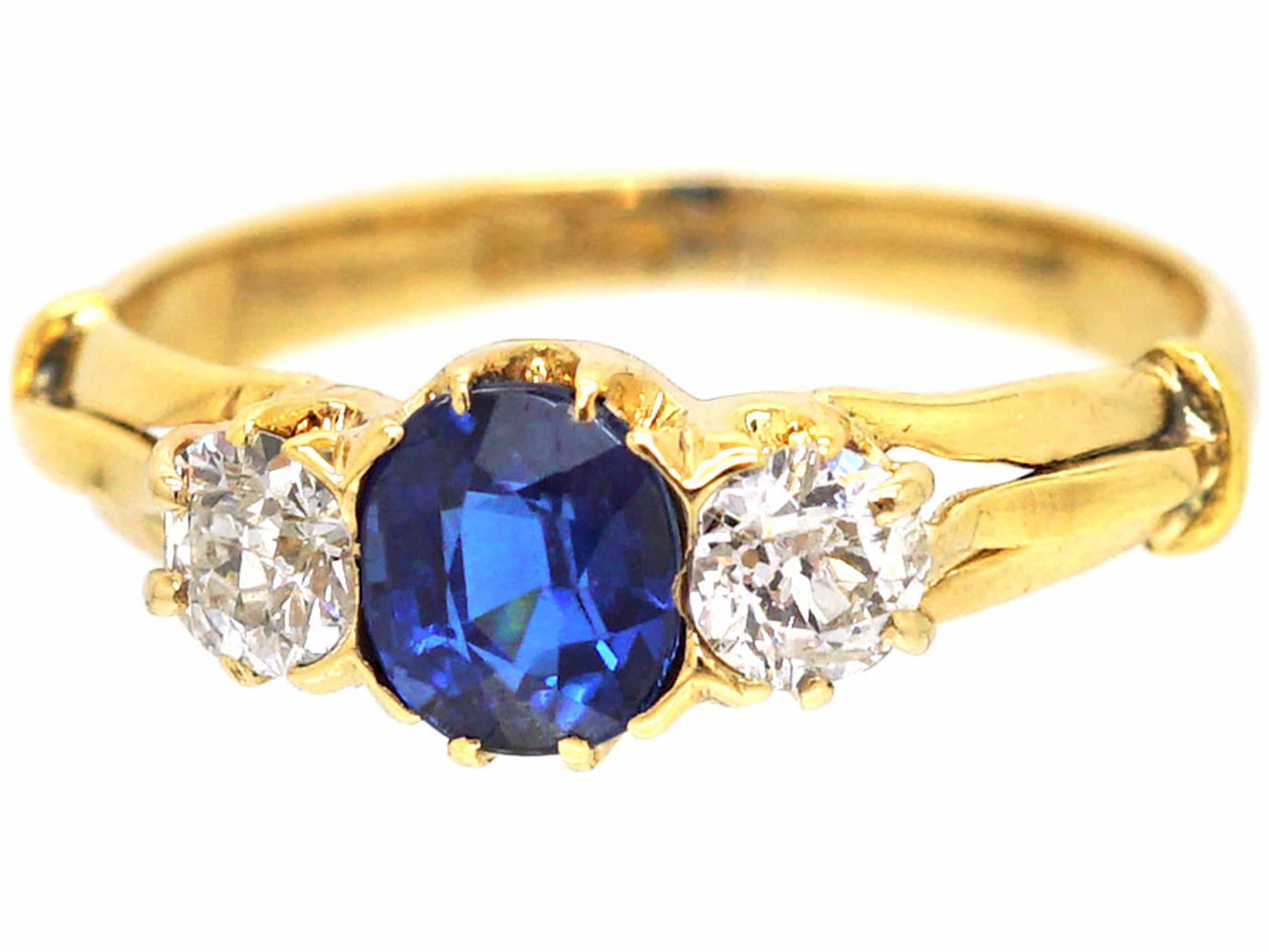 Edwardian 18ct Gold, Sapphire & Diamond Three Stone Ring (92T) | The ...