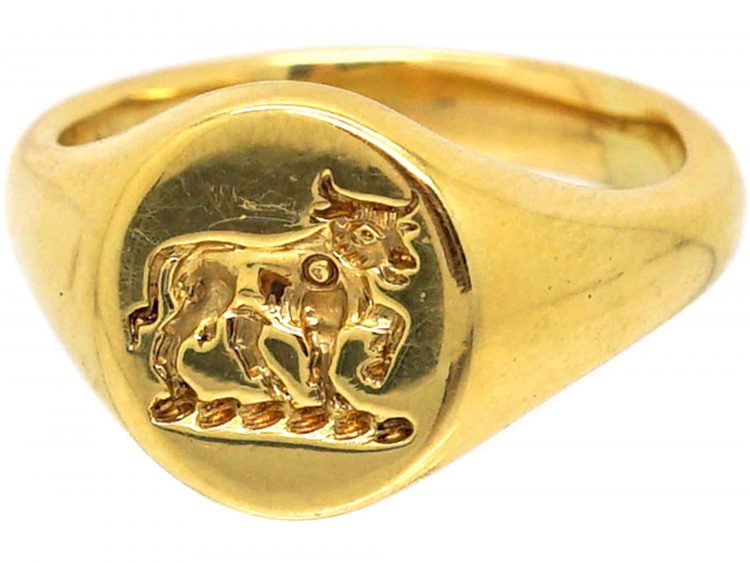 18ct Gold Signet Ring with Bull Taurus Intaglio