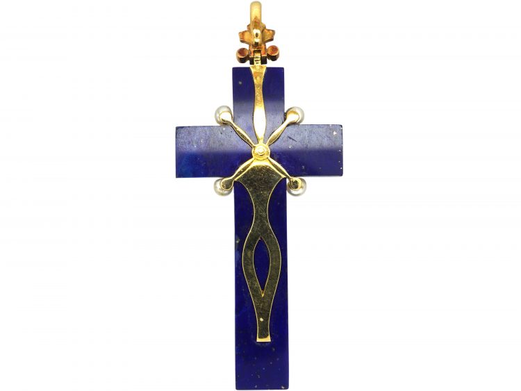 Victorian Lapis Lazuli, Rose Diamond & Natural Pearl Cross