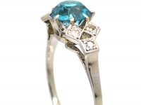 Art Deco 18ct White Gold & Platinum, Zircon & Diamond Ring
