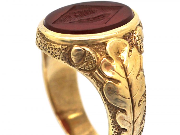 Victorian 18ct Gold Signet Ring with Carnelian Intaglio of a Beehive & Feather
