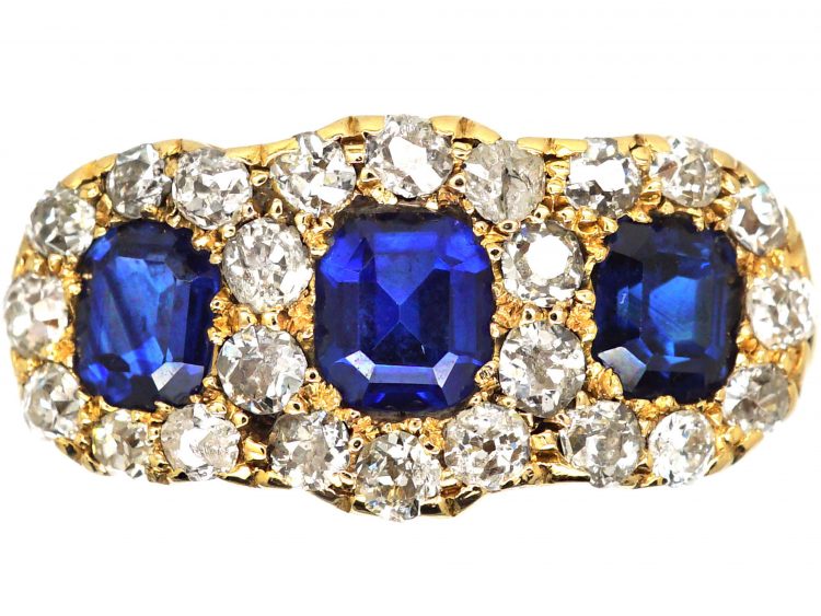 Victorian 18ct Gold, Sapphire & Diamond Triple Cluster Ring