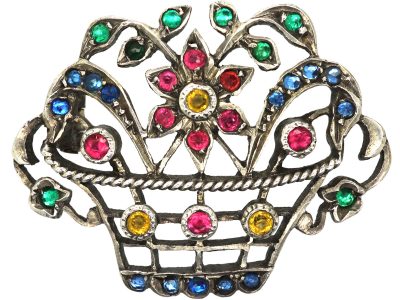 Edwardian Silver & Coloured Paste Giardinetti Brooch