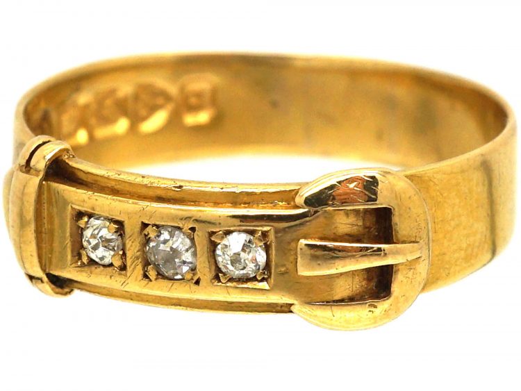 Victorian 18ct Gold Buckle Ring set with Three Diamonds