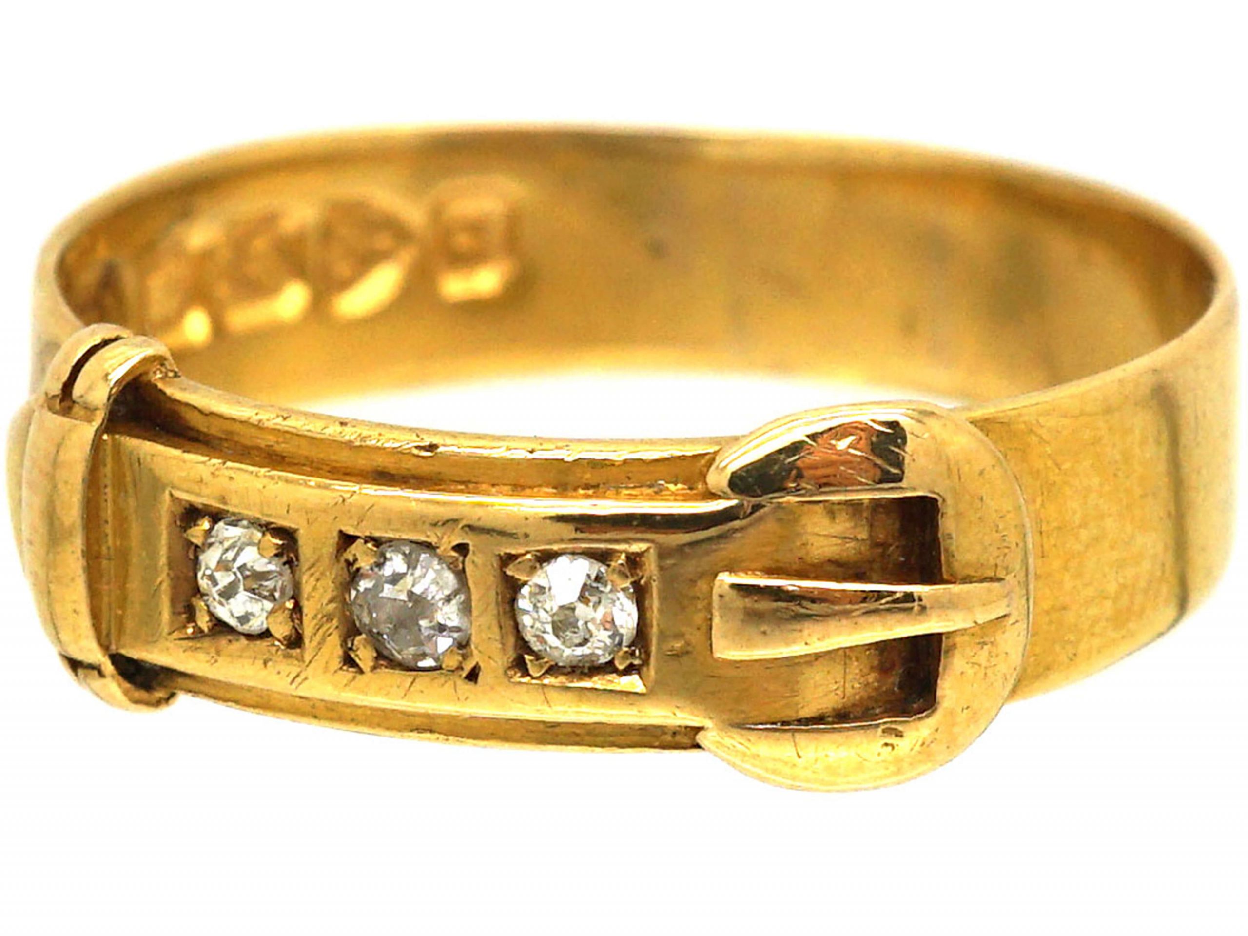 Victorian 18ct Gold Buckle Ring set with Three Diamonds (90T) | The ...