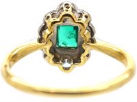 Art Deco 18ct Gold & Platinum, Diamond & Emerald Cluster Ring