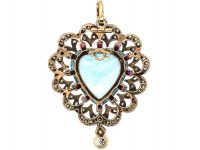 Edwardian Aquamarine, Diamond & Ruby Heart Shaped Pendant