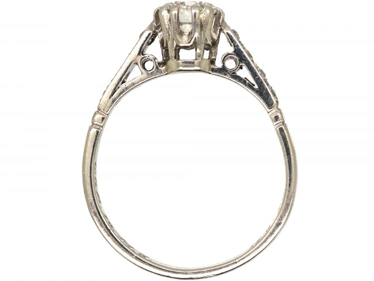 Retro Platinum, Diamond Solitaire Ring with Diamond set Shoulders