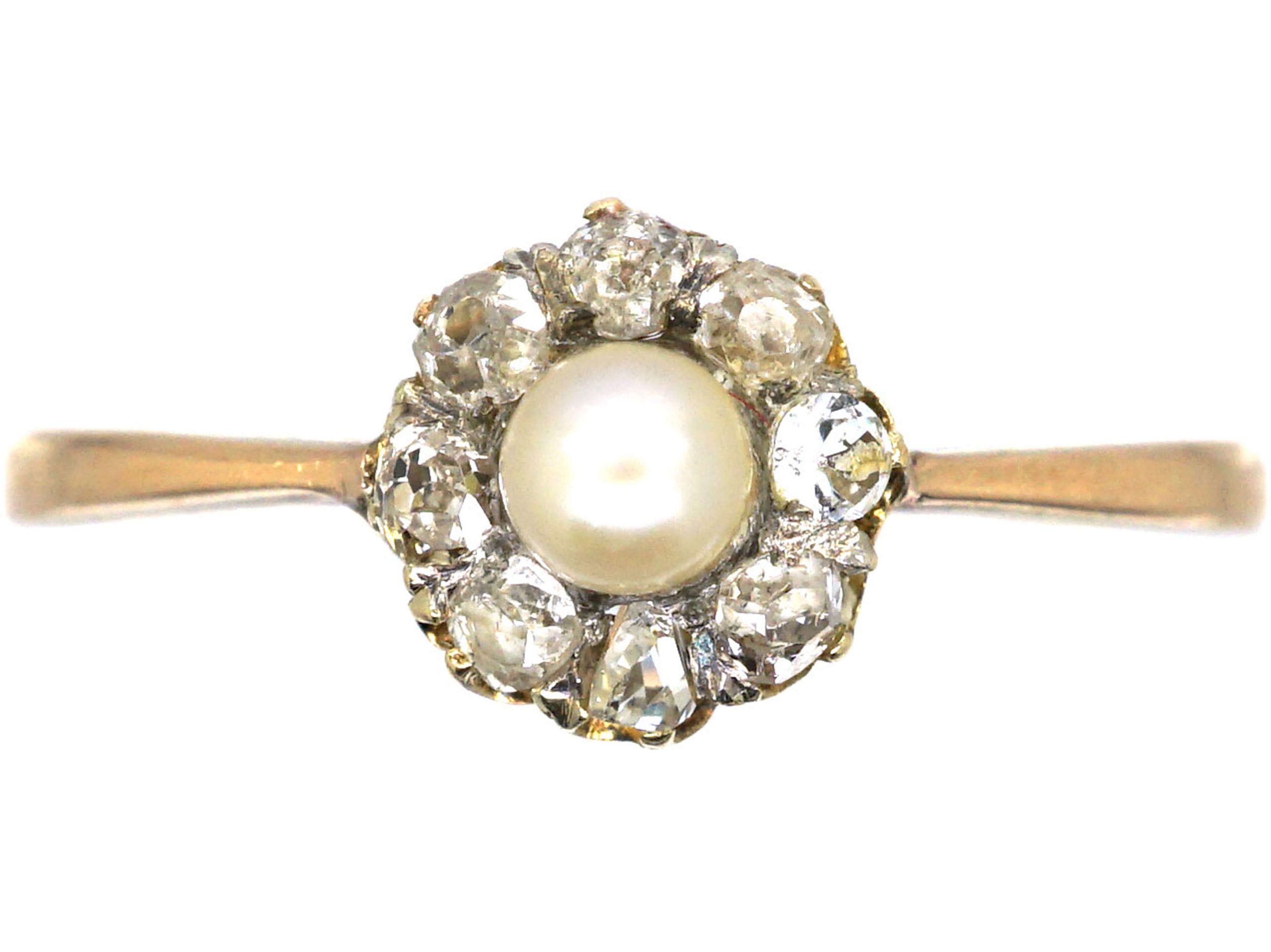 Edwardian 9ct Gold, Rose Diamond & Natural Pearl Cluster Ring (992S ...
