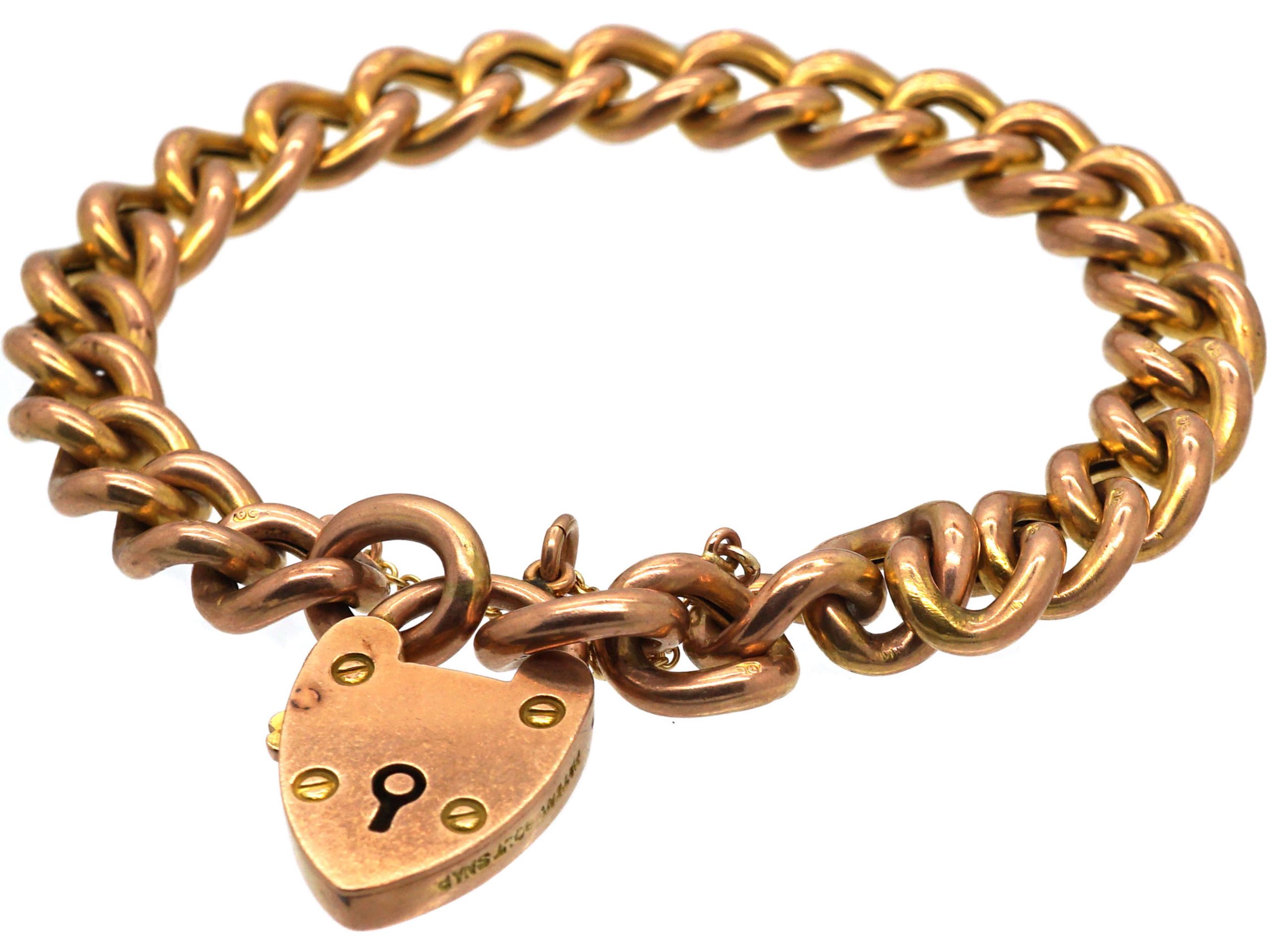 Edwardian 9ct Gold Curb Link Bracelet with 9ct Gold Padlock (830S