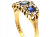 Victorian 18ct Gold, Sapphire & Diamond Triple Cluster Ring