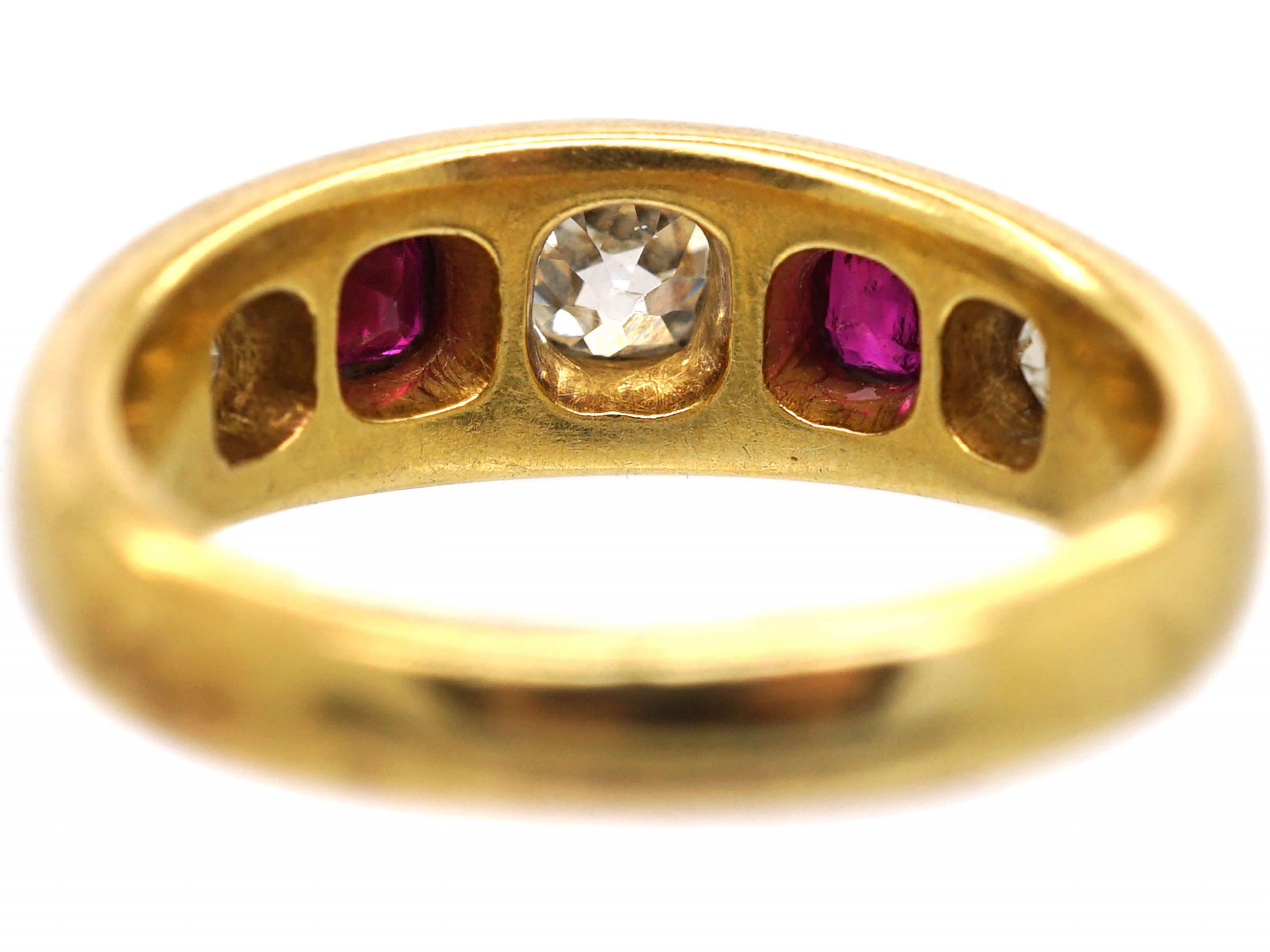 Victorian 18ct Gold, Five Stone Ruby & Diamond Rub Over Set Ring (68T ...