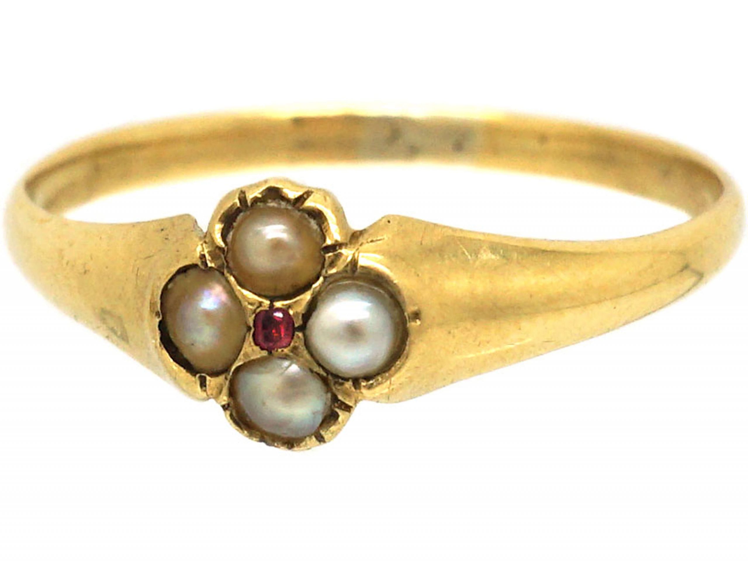 Regency 15ct Gold, Natural Split Pearls & Ruby Flower Ring (2T) | The ...