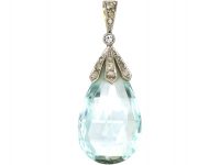 Art Deco 18ct Gold & Platinum, Aquamarine & Rose Diamond Pendant