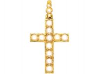 Victorian 15ct Gold Cross set with Natural Split Pearls