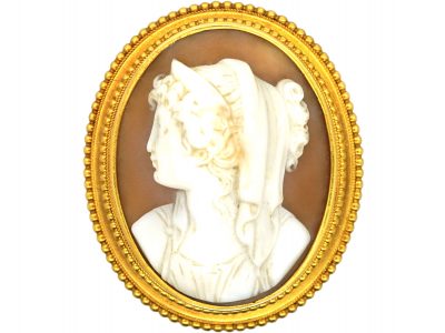 Victorian 15ct Gold, Shell Cameo Brooch of a Greek Lady