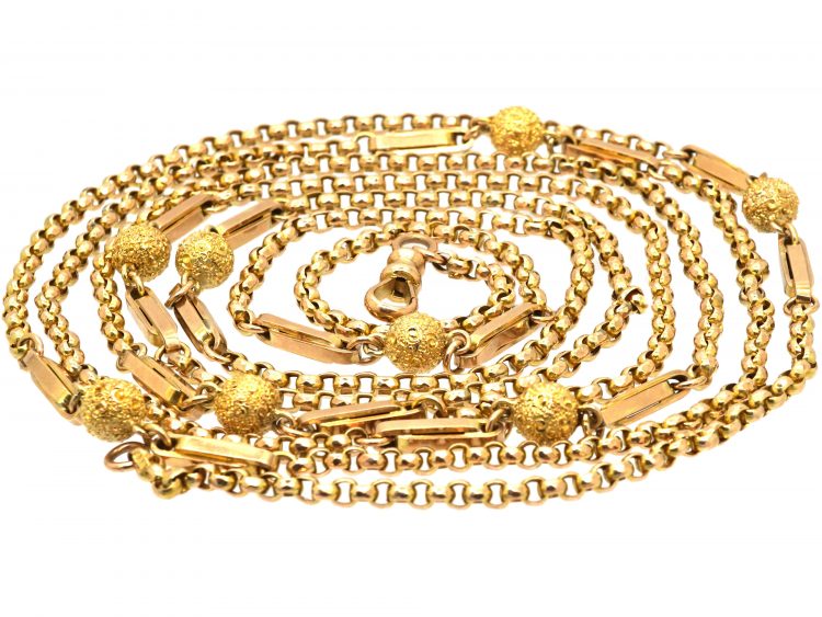 Victorian 9ct Gold Guard Chain with Ball Detail