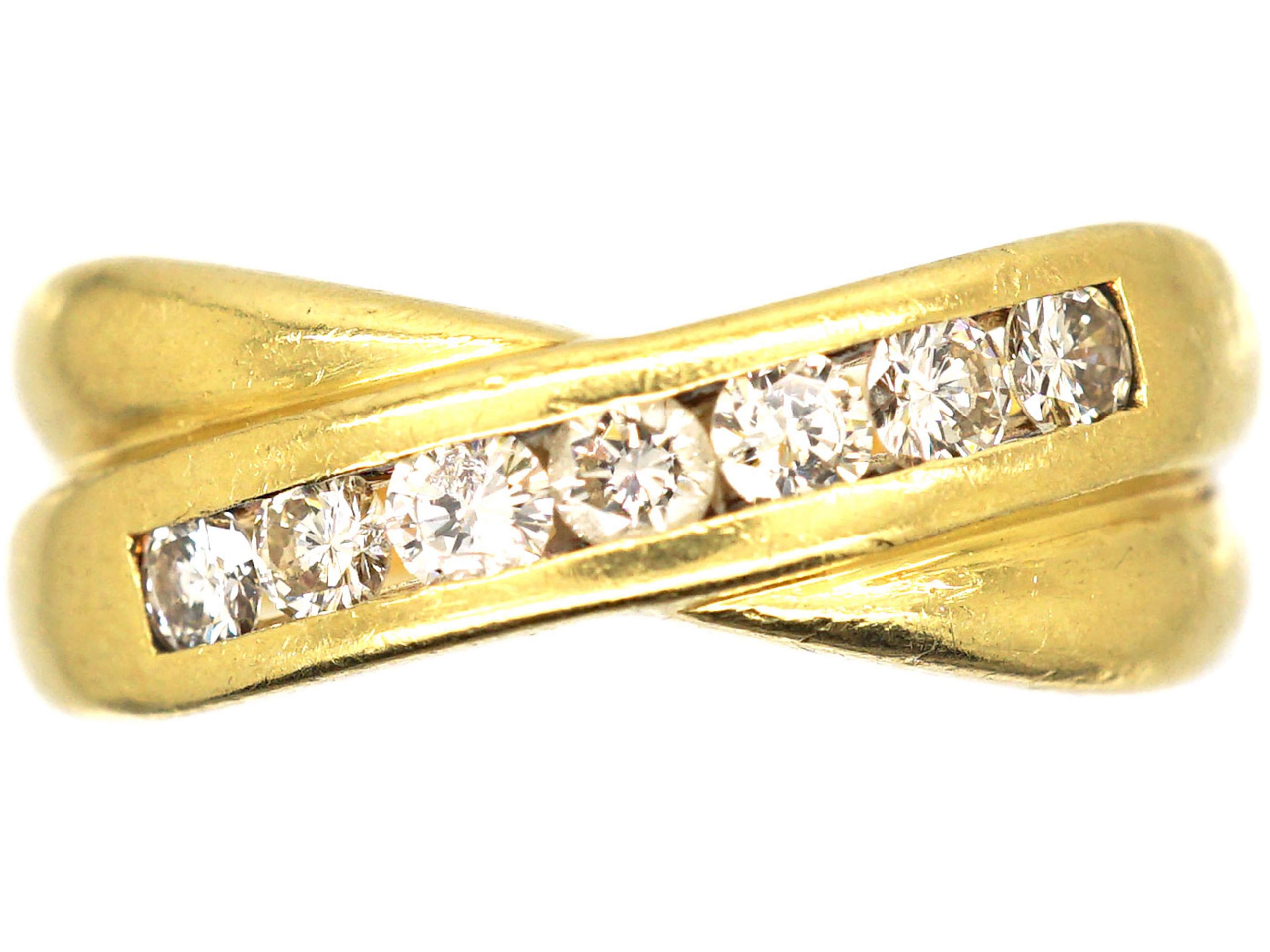 18ct Gold Crossover Ring set with Diamonds