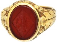 Victorian 18ct Gold Signet Ring with Carnelian Intaglio of a Beehive & Feather
