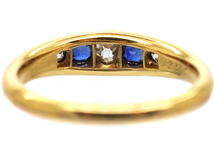 Victorian 18ct Gold Boat Shaped Ring set with Sapphires & Diamonds