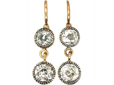 Edwardian Two Stone Diamond Drop Earrings