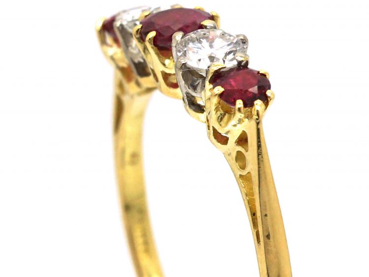 18ct Gold, Ruby & Diamond Five Stone Ring