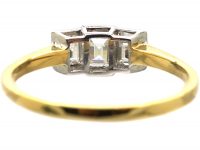 18ct Yellow & White Gold, Three Stone Rectangular Shaped Diamond Ring