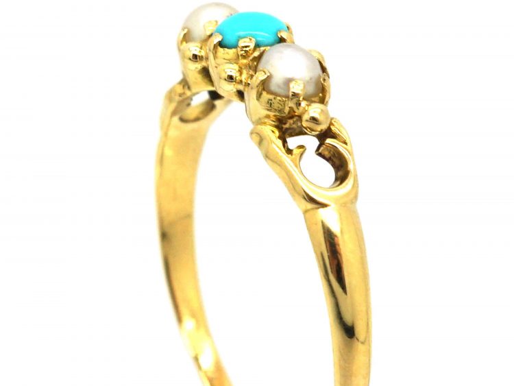 Regency 18ct Gold, Turquoise & Natural Split Pearl Ring