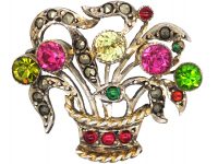 Edwardian Silver, Marcasite & Coloured Paste Giardinetto Brooch