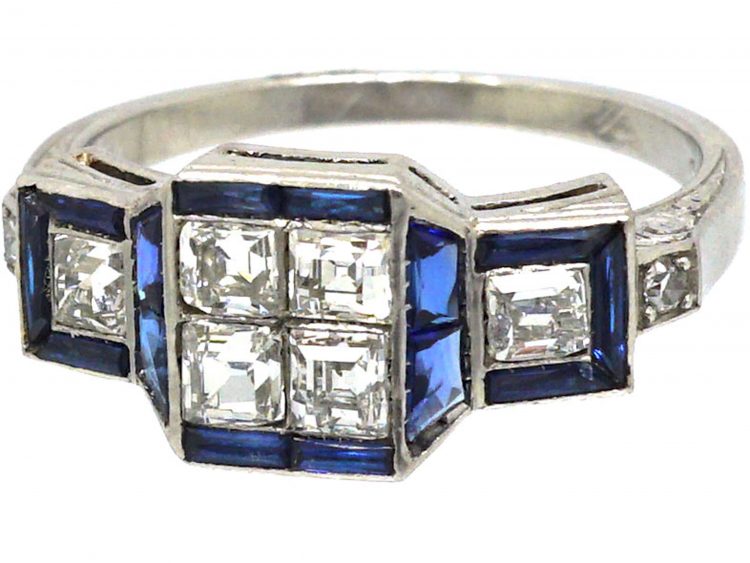 Mid 20th Century French Platinum, Sapphire & Diamond Ring by Jean-Thierry Bondt