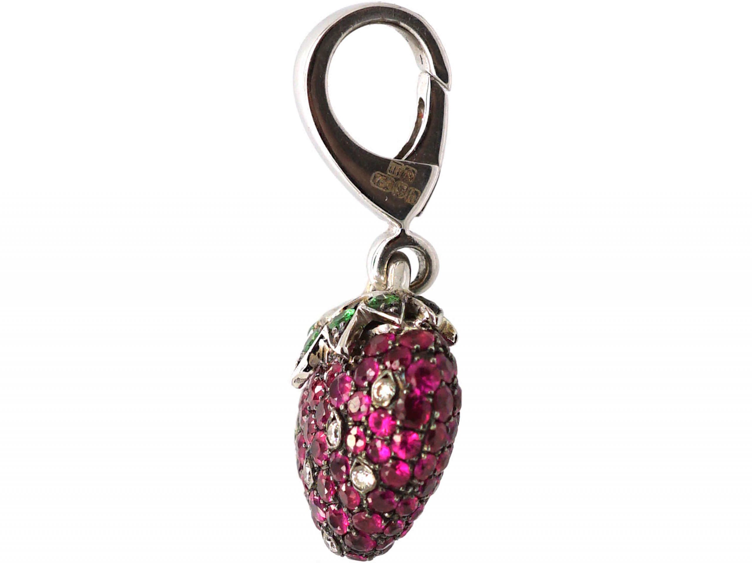 18ct White Gold, Ruby Tsavorite Garnet & Diamond Strawberry Pendant by ...