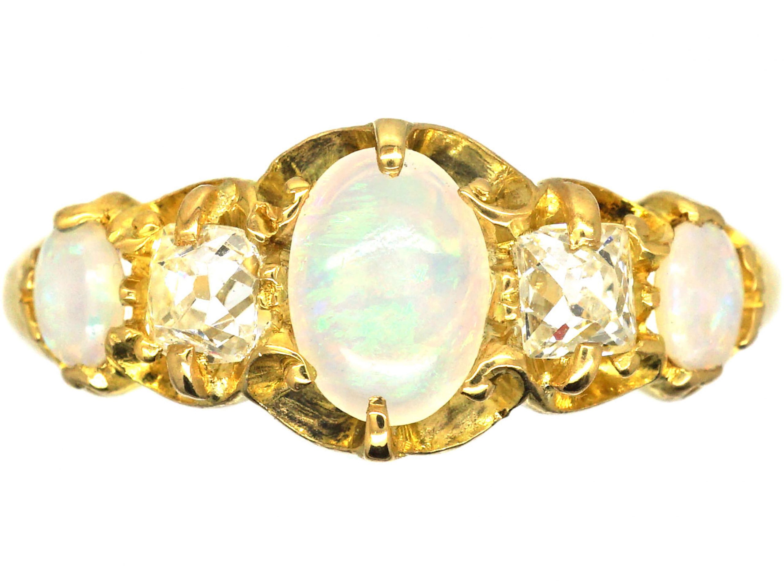 Victorian 18ct Gold, Opal & Diamond Five Stone Ring (106T) | The ...
