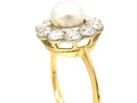 18ct Gold & Platinum, Natural Pearl & Diamond Cluster Ring