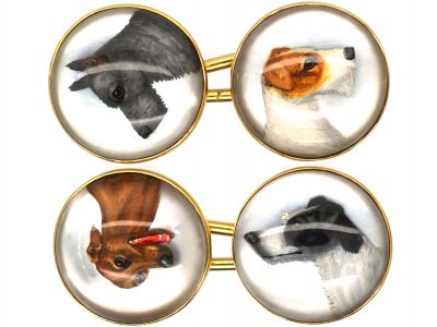 Edwardian Rock Crystal Cufflinks with Carved Intaglios of Dogs