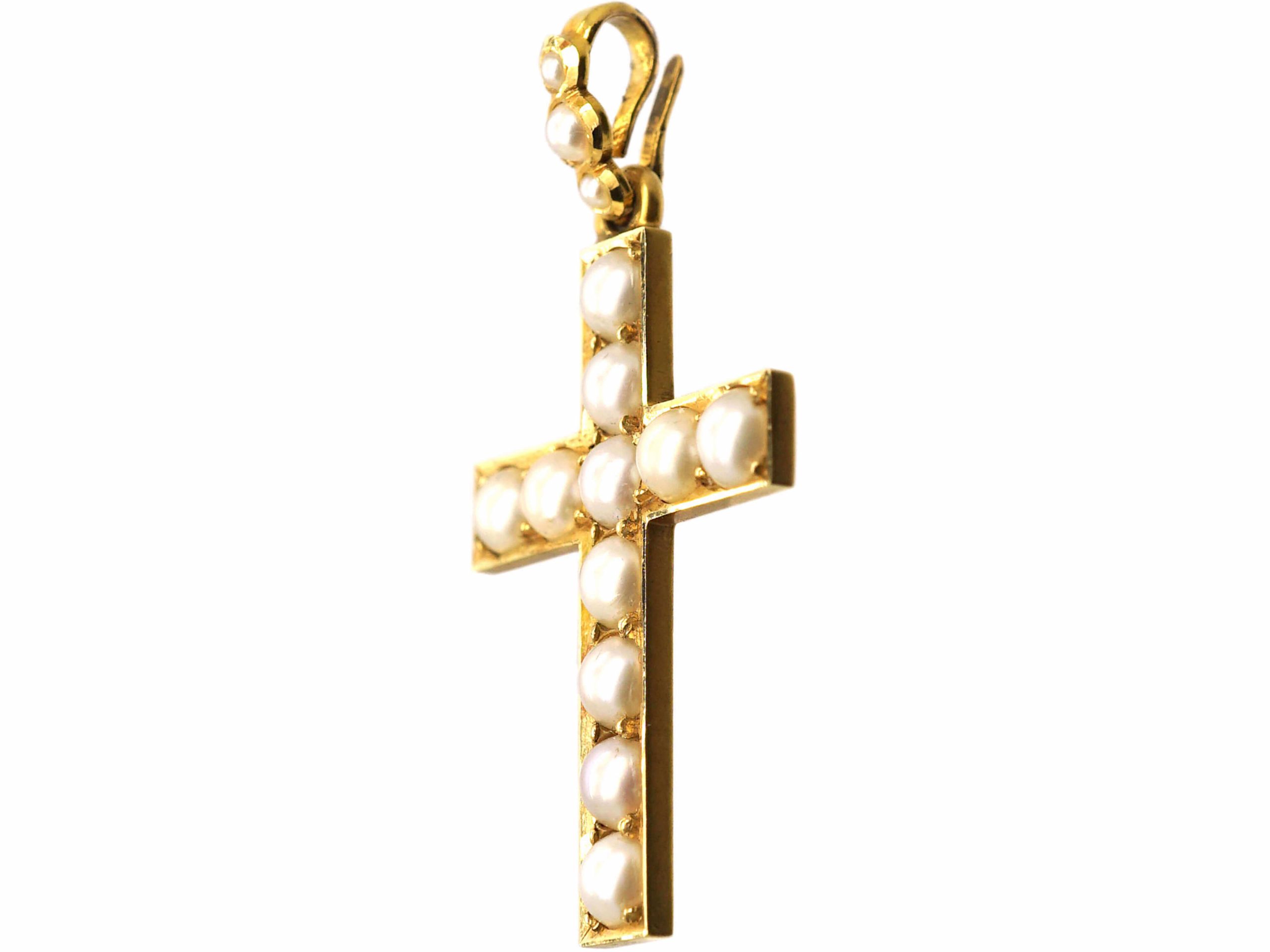 Victorian 15ct Gold Cross set with Natural Split Pearls (151T) | The ...