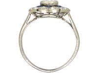 Art Deco Platinum, Sapphire & Diamond Geometric Flower Ring