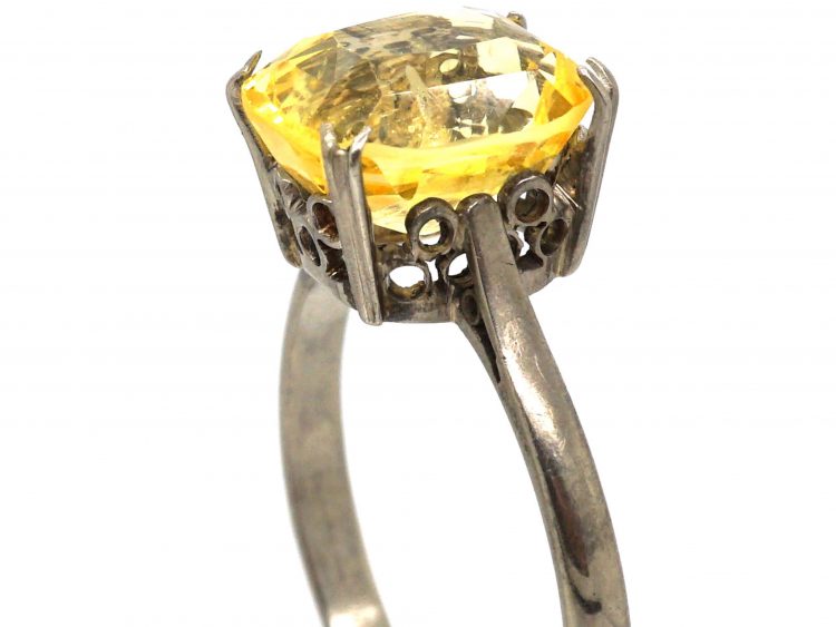 Art Deco 18ct White Gold Ring set with a Yellow Sapphire