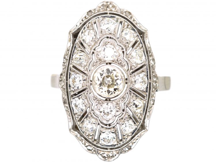Art Deco 18ct Gold & Platinum Oval Ring set with Diamonds
