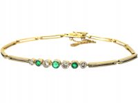 Art Deco 14ct Gold, Emerald & Diamond Bracelet