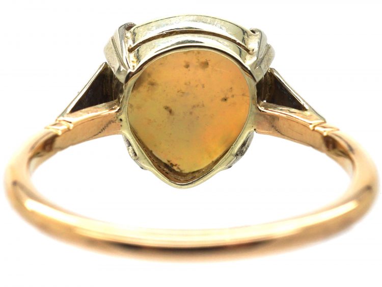 Art Deco 9ct White & Yellow Gold Ring set with a Pear Shaped Opal