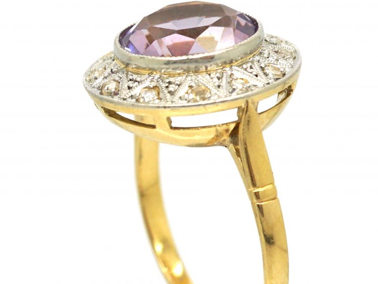 Art Deco 18ct Gold & Platinum, Rose de France Amethyst & Rose Diamond Ring