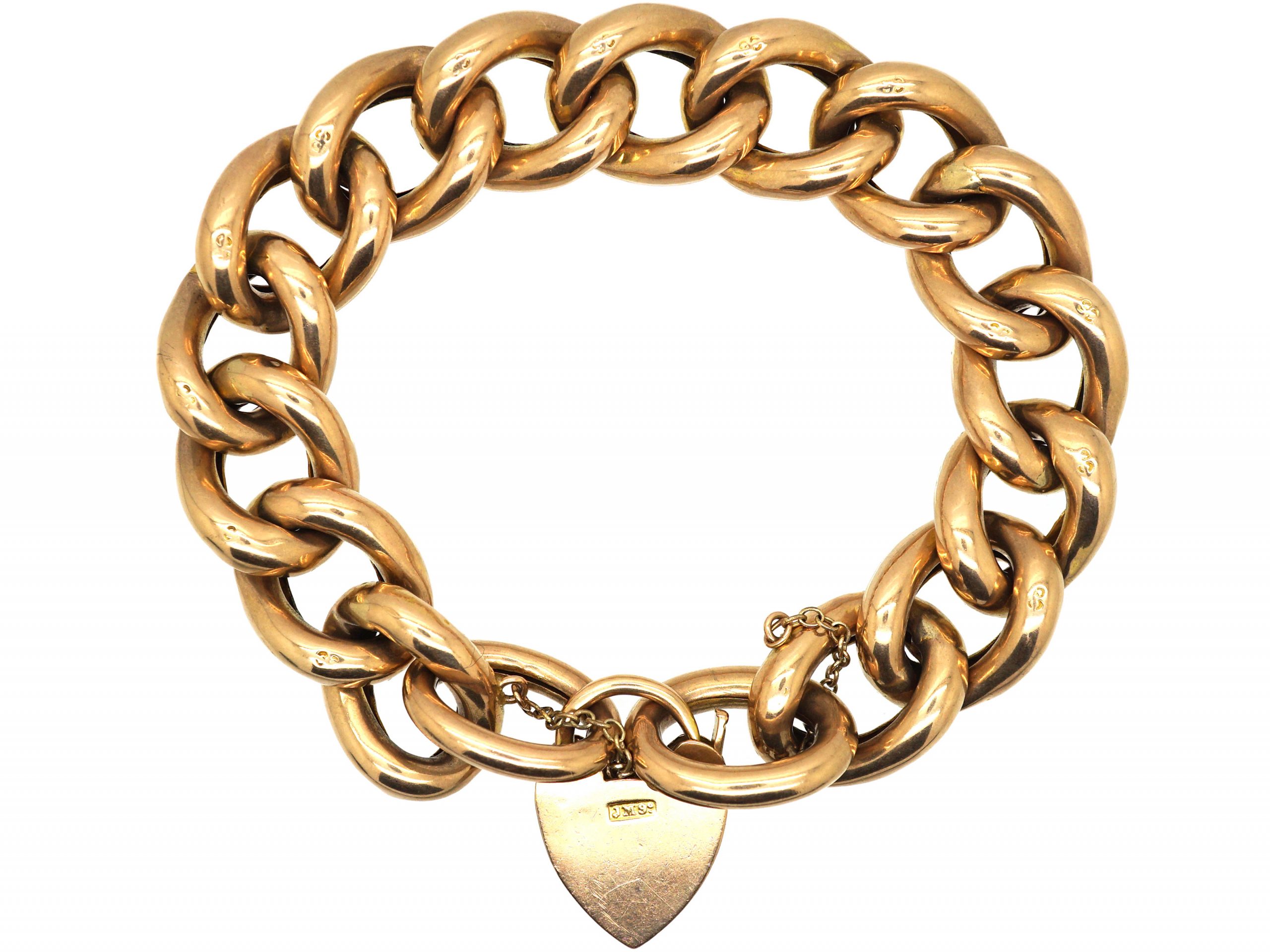 Edwardian 9ct Gold Curb Bracelet with Alternate Engraved & Plain Links ...