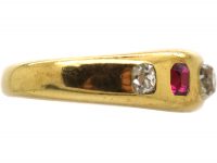 Victorian 18ct Gold, Five Stone Ruby & Diamond Rub Over Set Ring