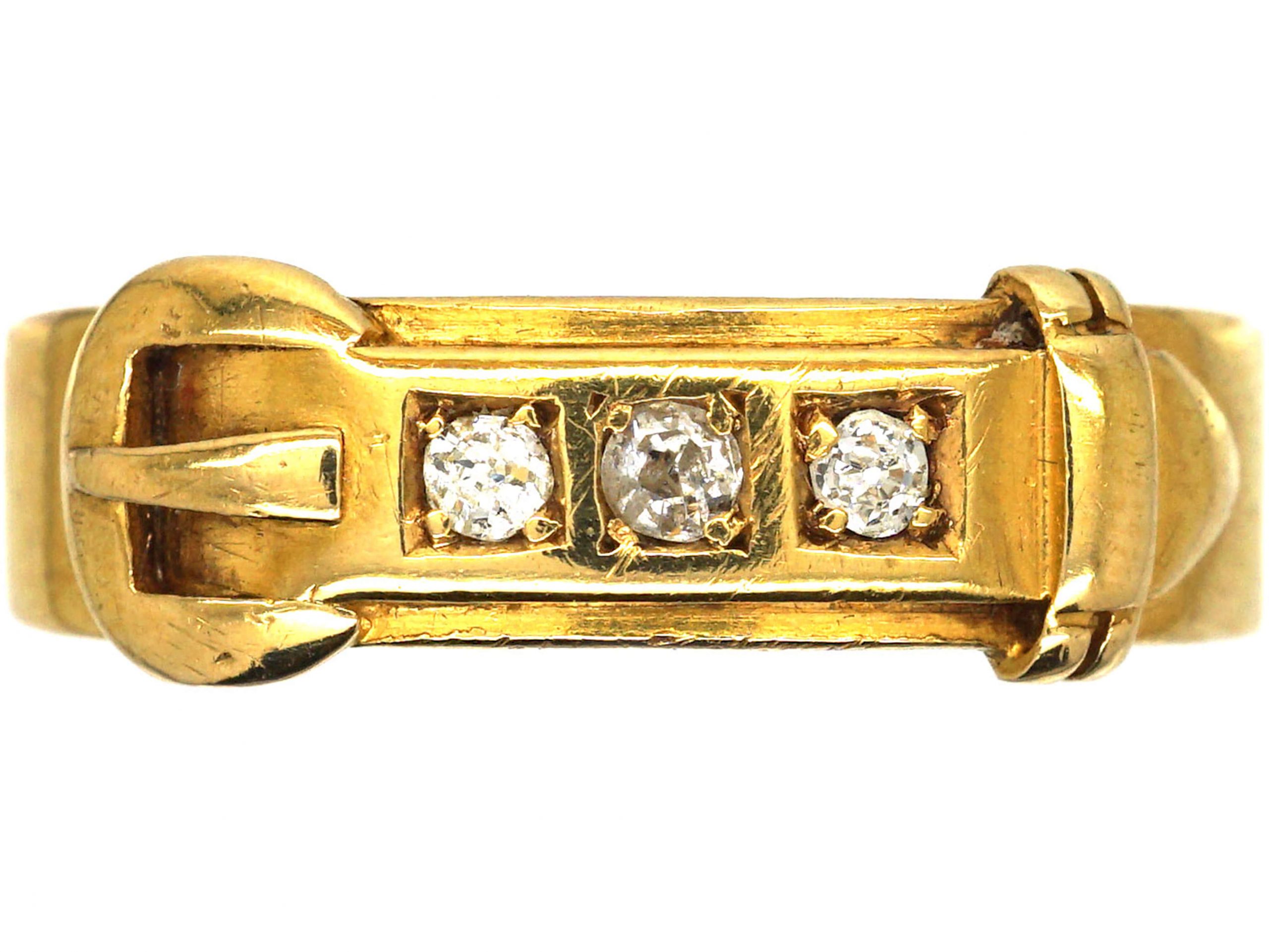 Victorian 18ct Gold Buckle Ring set with Three Diamonds (90T) The