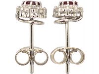 18ct White Gold, Ruby & Diamond Cluster Earrings