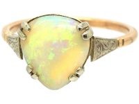 Art Deco 9ct White & Yellow Gold Ring set with a Pear Shaped Opal