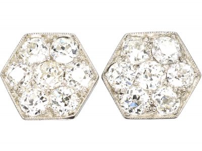 Art Deco Platinum, Octagonal Cluster Earrings set with Diamonds